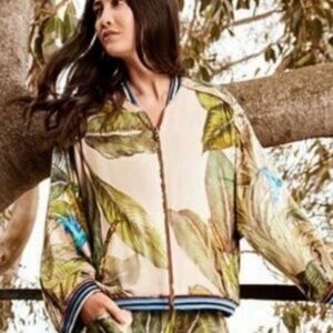 Johnny Was reversible silk wildlife bomber jacket